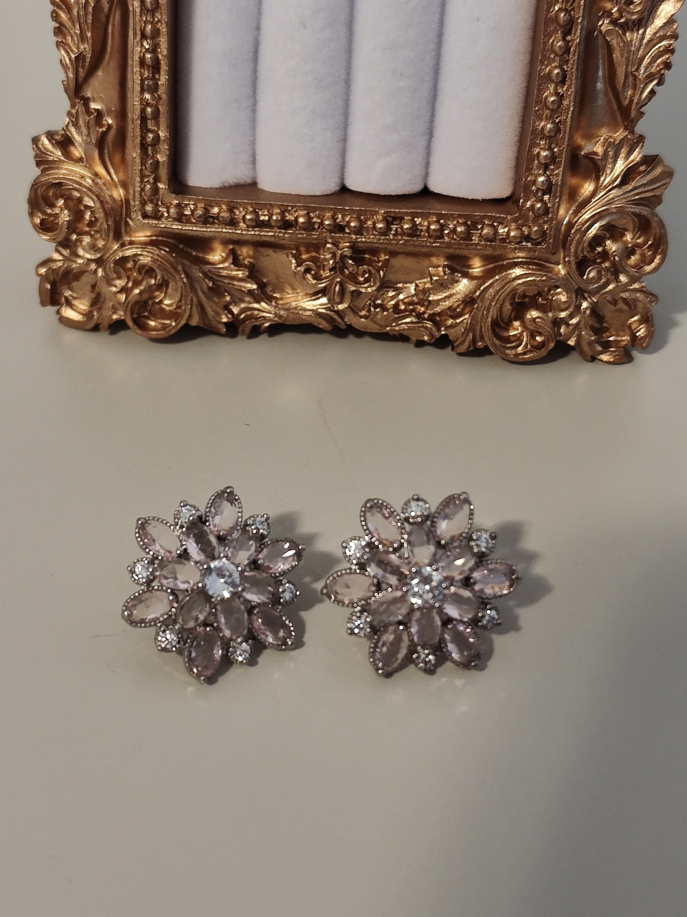 Floral Crystal Statement Earrings in Light Pink and Clear - Picture 7 of 7